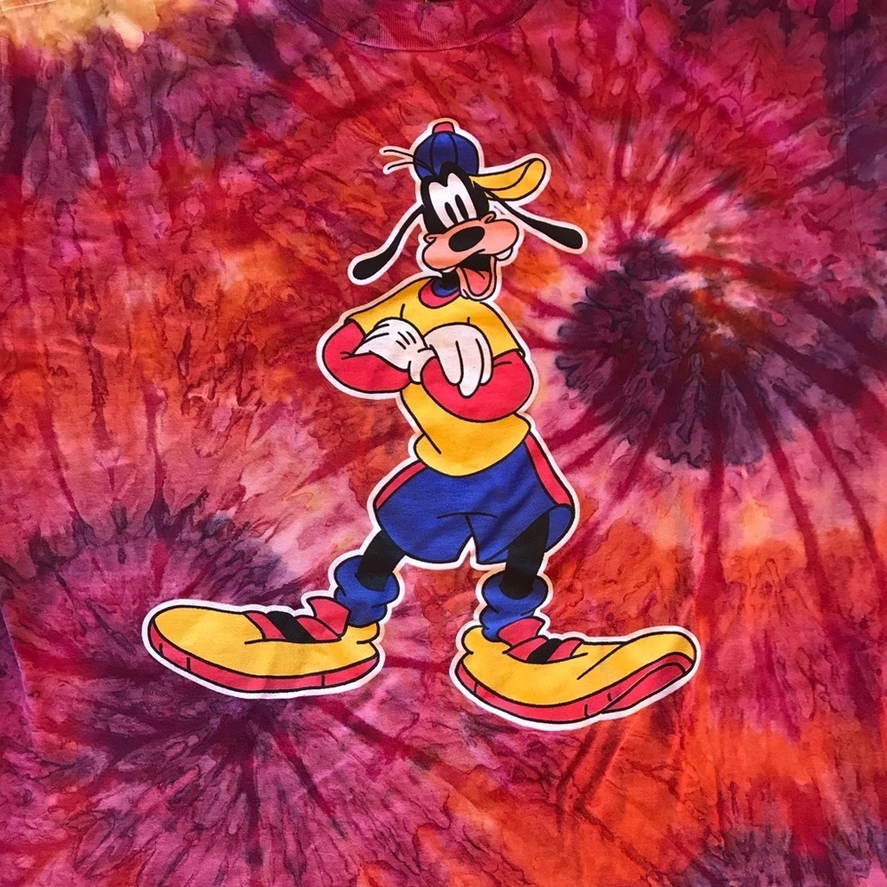 Vintage Disney 90s Goofy Psychedelic Red Orange Tie Dye T-Shirt Men Large - Picture 3 of 10